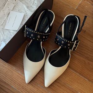 Charles & Keith Black and Cream Studded Heels